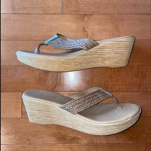 MILA PAOLI Wedge Woven Bling Thong Sandals